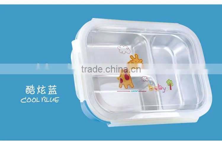 stainless steel bento lunch box containers with 3 compartments for children made in china