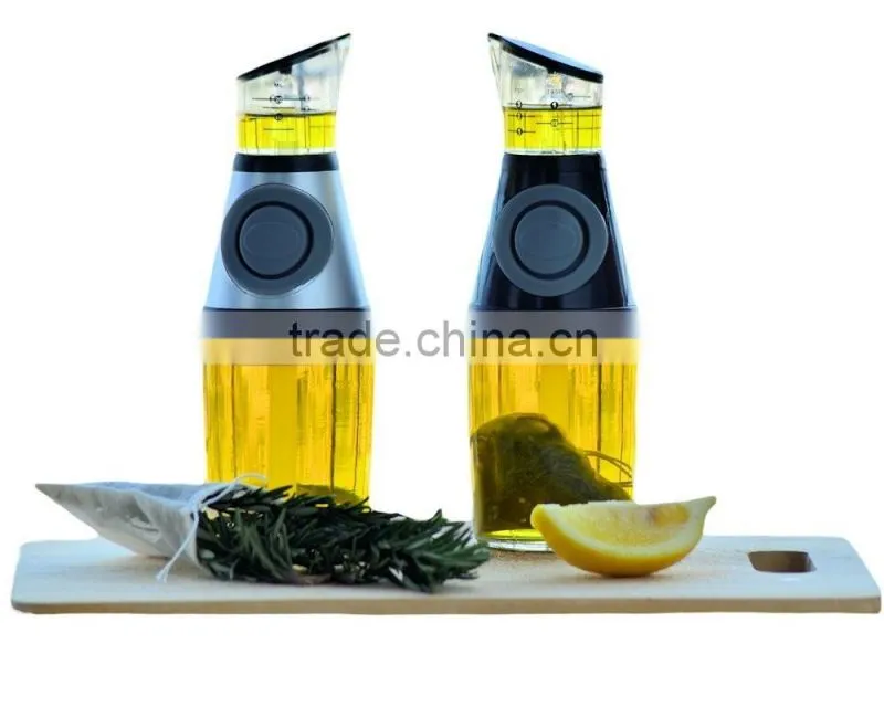 Press and Measure Olive Oil Glass Bottle- Salad Dressing Dispenser Infuser - Vinegar Pourer
