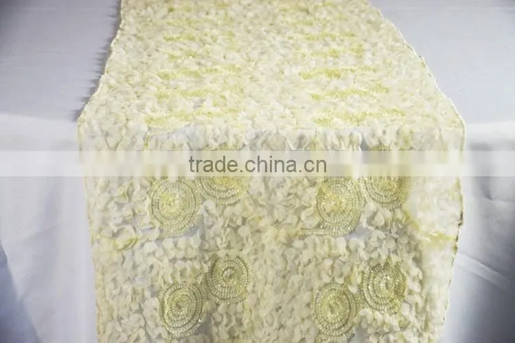 Fancy ivory ribbon chiffon linen table runner size