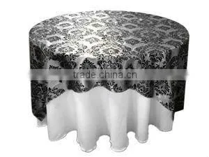 Superb Polyester Taffeta flocking table cloth,table overlay,table runner for weddings