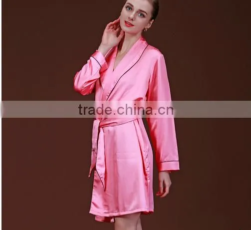 2016 new summer ladies sexy pajamas bathrobe Nightgown women's long sleeve silk bathrobe sleep robe smooth lady's robes