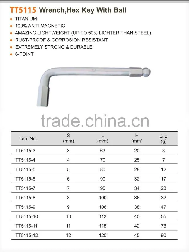 Titanium Hex Key Wrench Spanner With Ball