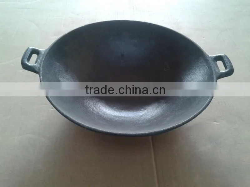 cast iron preseasoned12" & 14"wok with glass lid and grill