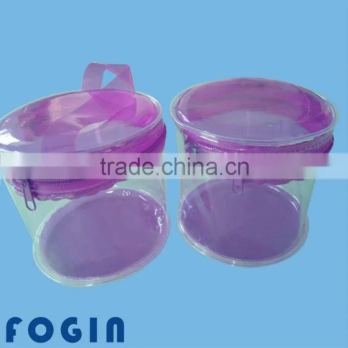 Promotional pvc cylinder cosmetic pouch with handle