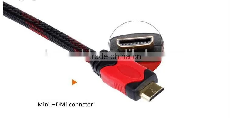 Goldden plated mini HDMI cable high speed braid jacket with ferrite cores