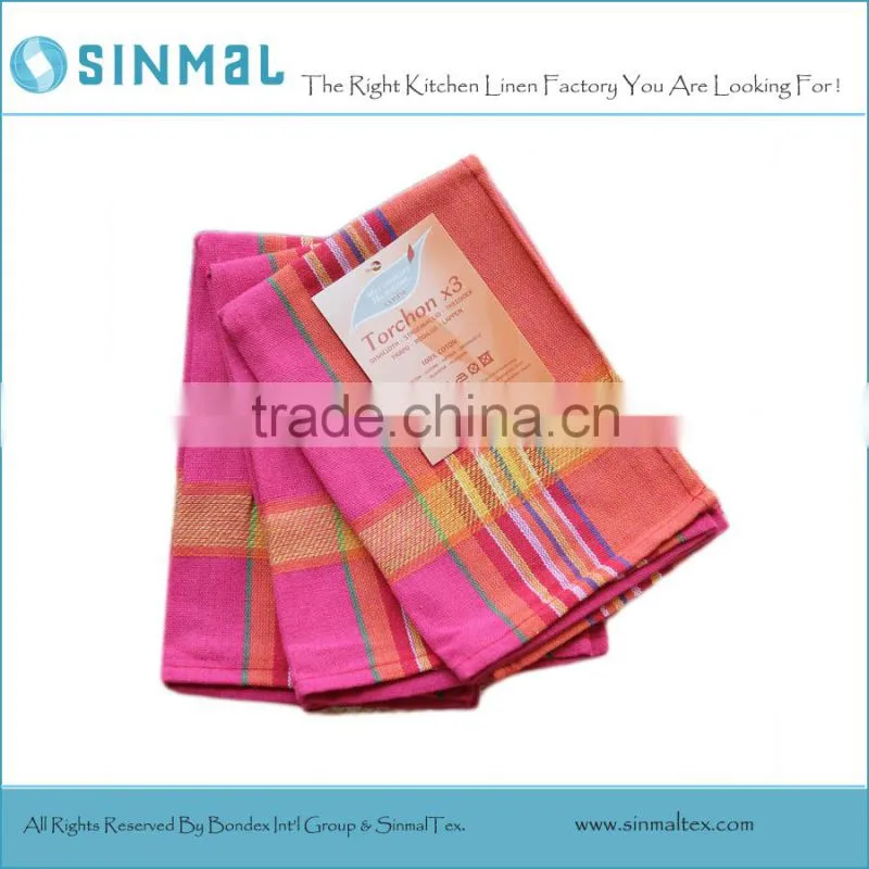 French Torchon Cotton Tea Towel Plaid Dish Towel