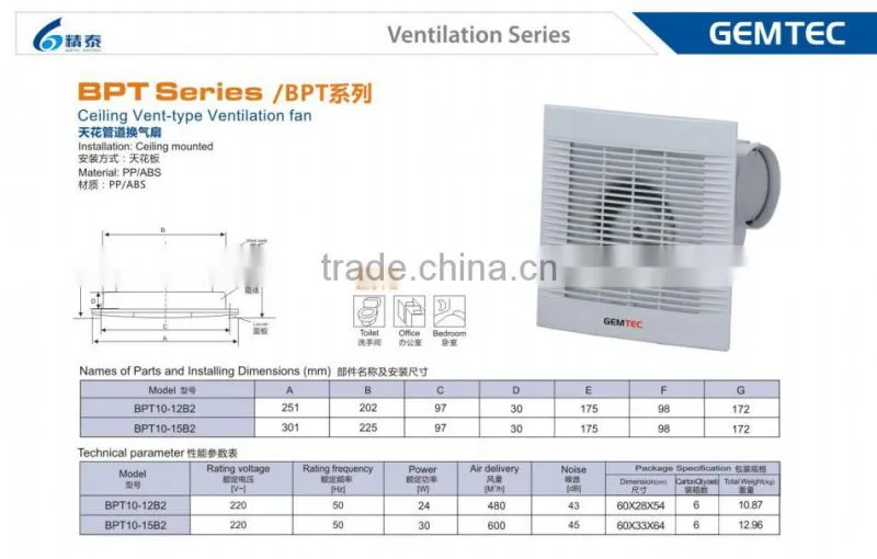 8 inch Home/office use electric Ceiling Vent-type ventilation fan with CB CE certificate