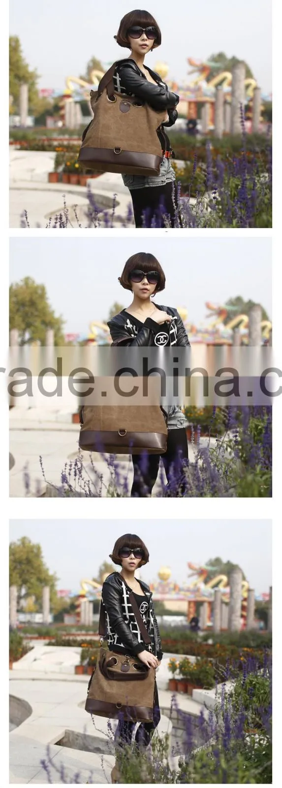 Factory messenger shoulder bag with stripe / canvas hand bag
