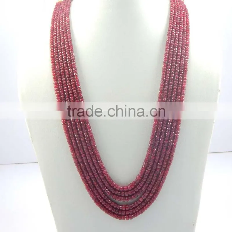 Natural Faceted Red Ruby Roundel Beads, Ruby Beads Strand