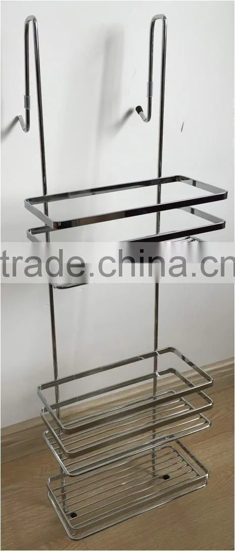 Silver Wall Mounted Bathroom Aluminum Storage Shelf Basket with Hooks