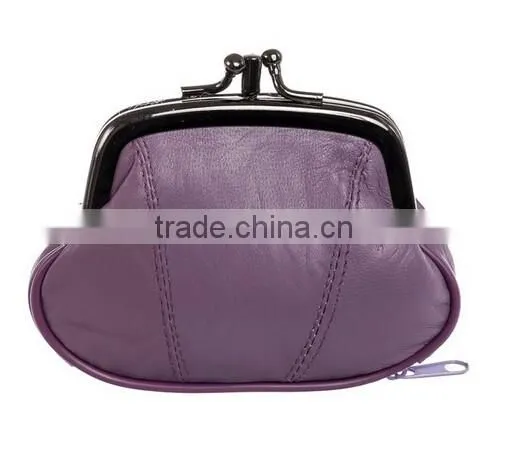 Factory Supplier Womens Leather Kiss Lock Coin Purse Fashion Coin Case