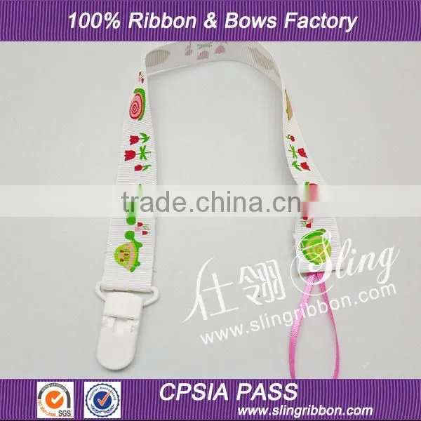 Printed Grosgrain Ribbon Baby Pacifier Clip