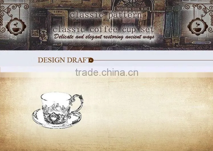 RORO Classic Pattern enamel pewter crystal glass coffee cup set