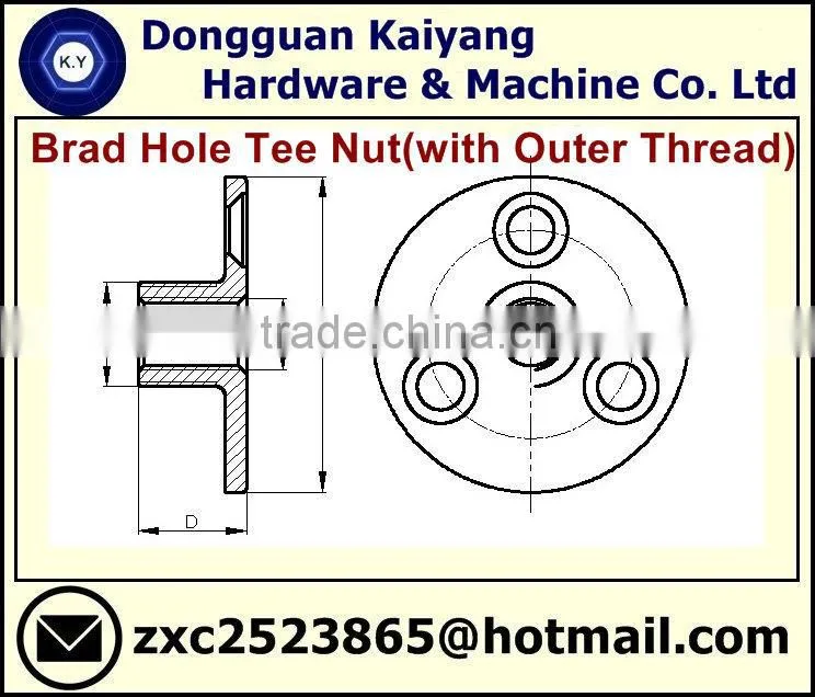 Brad Hole Tee Nut (Outer Threaded); Furniture Fastener; Black Oxide; M12*1.75 plus M8*1.25
