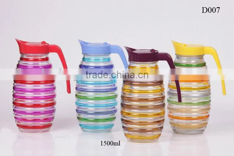1.5L clear glass water jug bottle with plastic handle lid