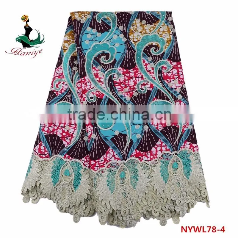 Newest design ankara wax mix lace fabric african dutch wax with polyester lace