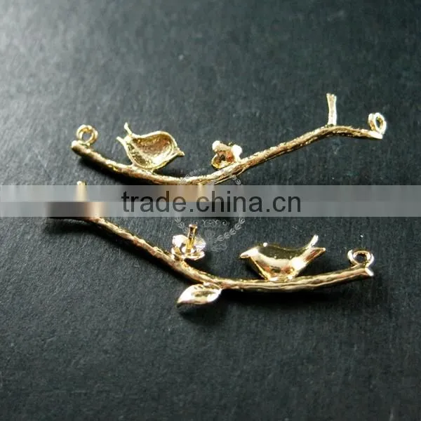 10x35mm 14K light gold plated bird on flower tree branch DIY pendant charm supplies 1850186
