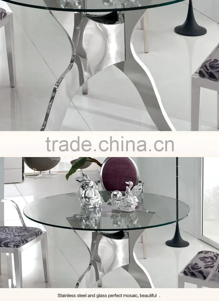 HOT SALE Round Glass Dining Table With Stainless Steel Frame TH314