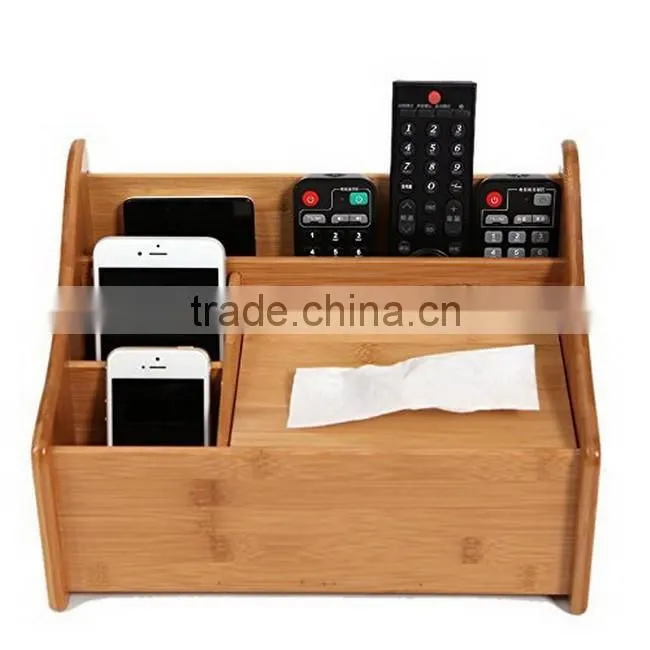 Multipurpose Bamboo Desktop Remote Control Storage Box / Paper Box Set