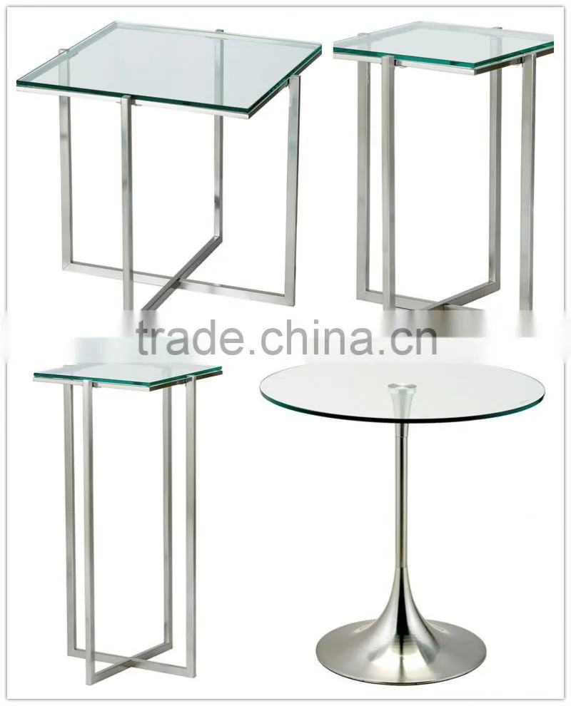 2015 New design glass top stainless steel base coffee table