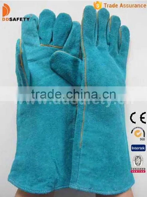 Green Cow Split AB Grade Full Lining And Palm Two Pieces Back Welding Gloves