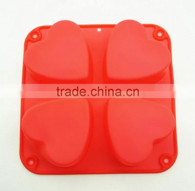 11193 Top Quality Silicone Flexible 4 Cavity Heart Shaped Soap Molds