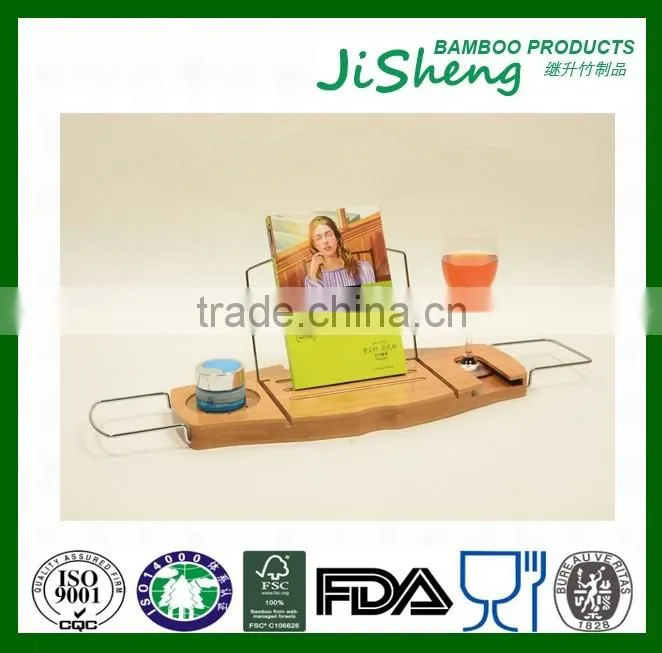 100% Bamboo Bathtub Caddy with Extendable Sides, Cellphone Tray & Integrated Wine glass Holder