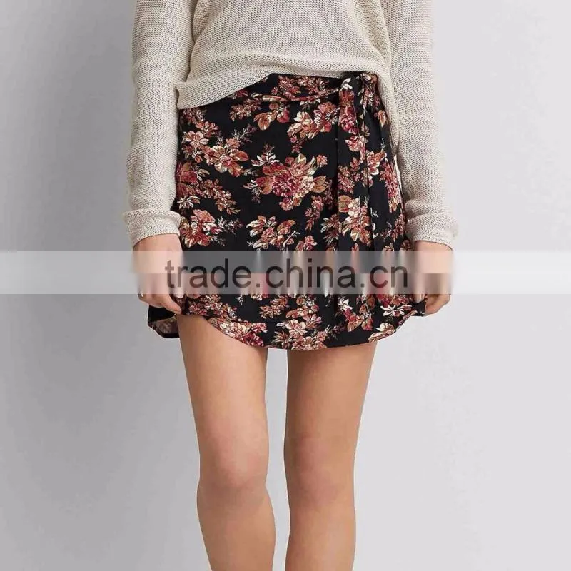 Custom Online Shopping Women Fashion 97% Cotton 3% Elastane Hot Girls Floral Printed Short Mini Skirts