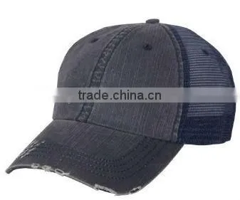 Vintage style custom logo pre-curved cotton jean baseball mesh cap