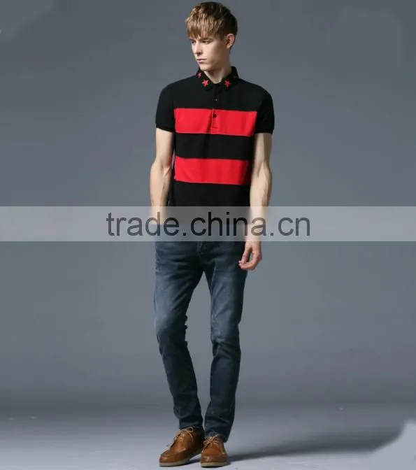 2015 new design Men striped polo shirt Cheapest Polo men shirt