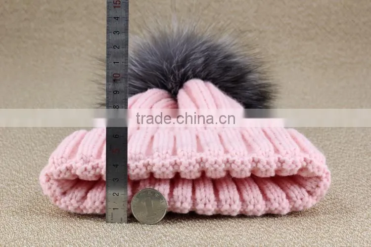 Logo design accept woman winter warm plush thicken winter beanie knit hat with fur poms