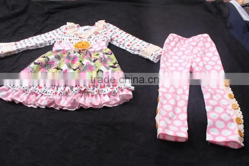 2016 Newest Letter I love Santa Multi layered Flower Girl dress Top with big minky polka dots icing pants wholesale LBYTZ001-57