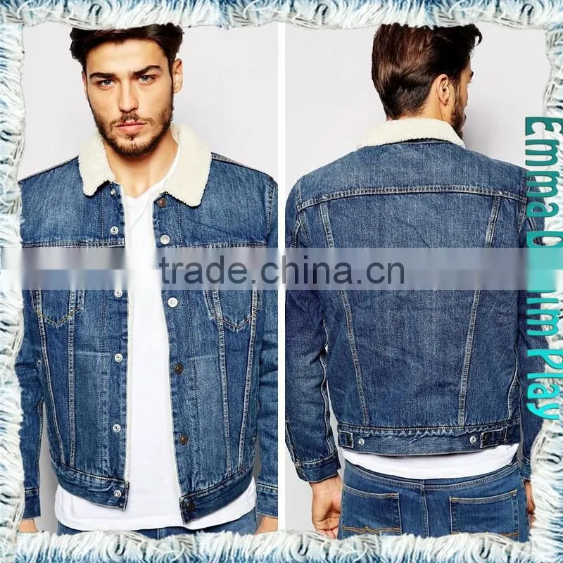 Hot New Detachable Collar Fleece Hole Thick Blue Man Denim Jackets Outwear