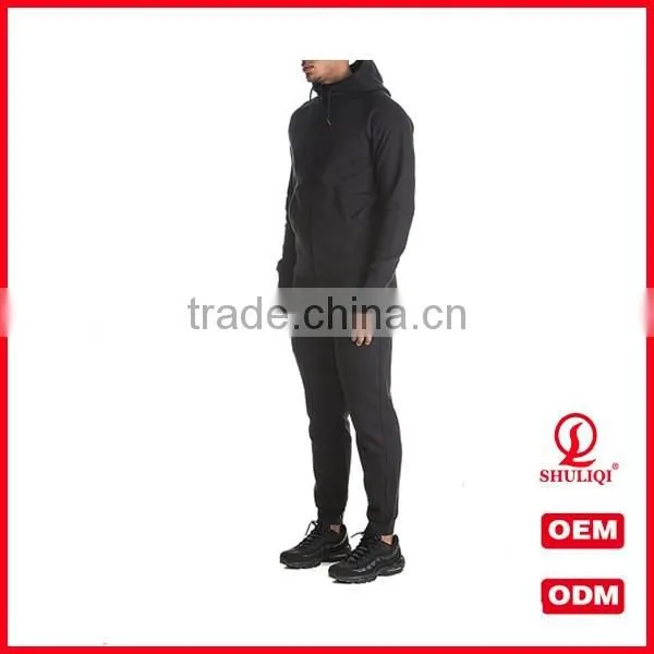 shuliqi modern latest design tracksuit men100 cotton plain mens tracksuit with kangaroo pockets in black