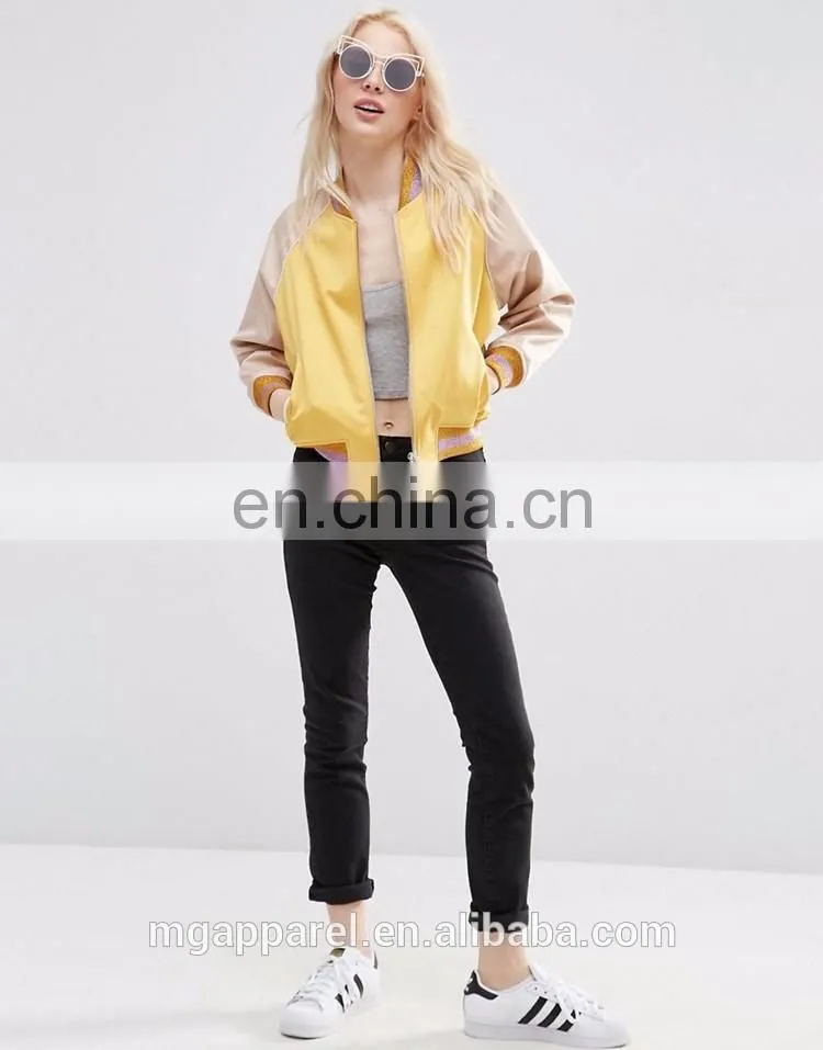 Most popular wholesale nylon blank bomber jackets with metallic trim