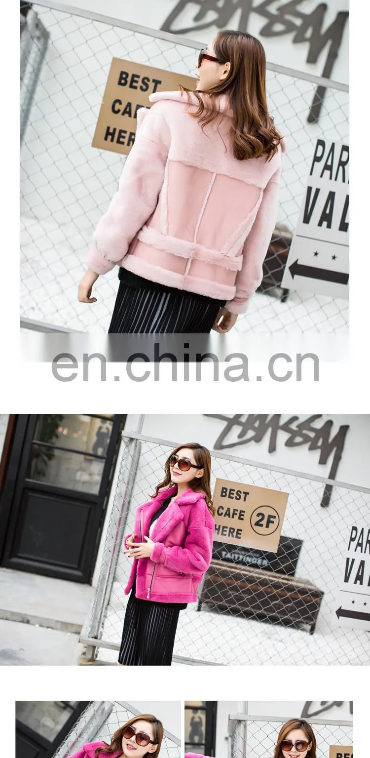 2016 Fashion Women Genuine Sheep Fur Jacket Shearling Sheepskin Coat