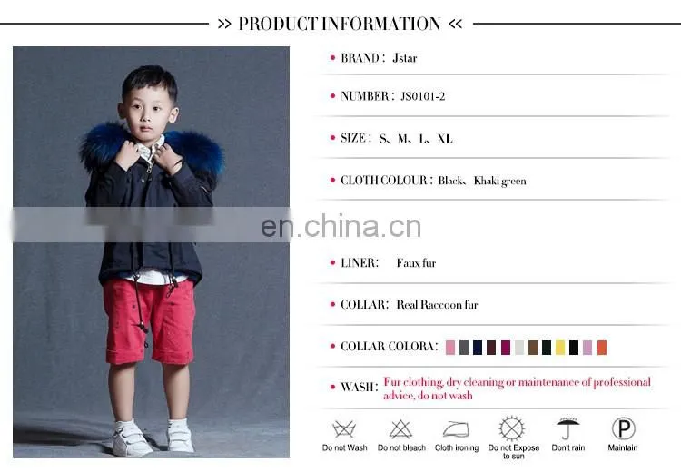 Wholesale price fake fur children winter jacket and boys parka jacket
