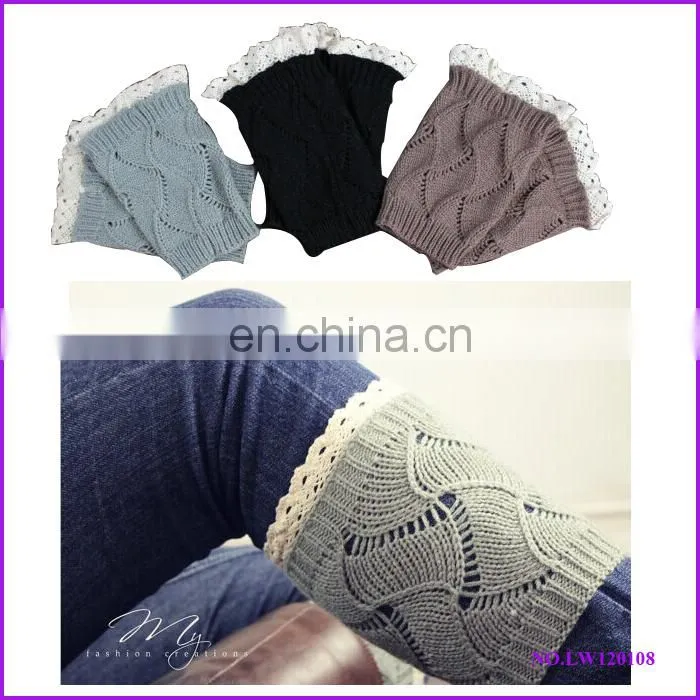 2014 in stock hollow out lady lace ruffle knit boot cuff