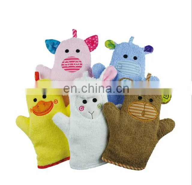 Baby Shower Gifts Terry Cloth Animal Shaped Bath Puppets Gloves Baby Wash Mitt