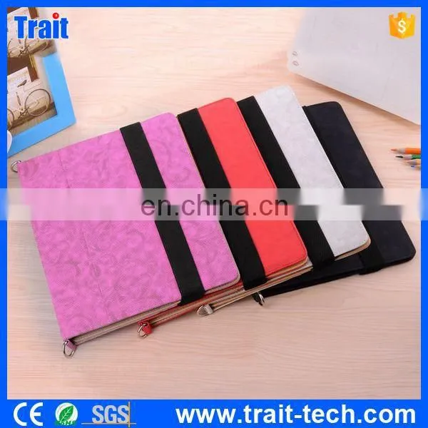 Elastic Belt Side Flip Stand PU Leather Case for iPad 4 iPad 2 The New iPad with Shoulder Strap