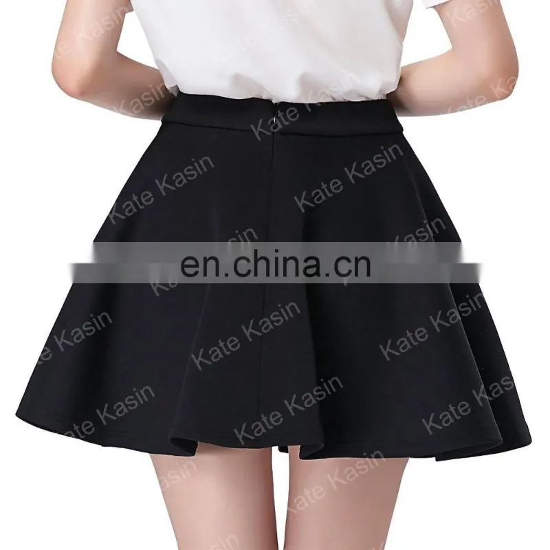 Kate Kasin Stock Womens Basic Black Stretchy Flared Skirt A-Line Skirt KK000665-1