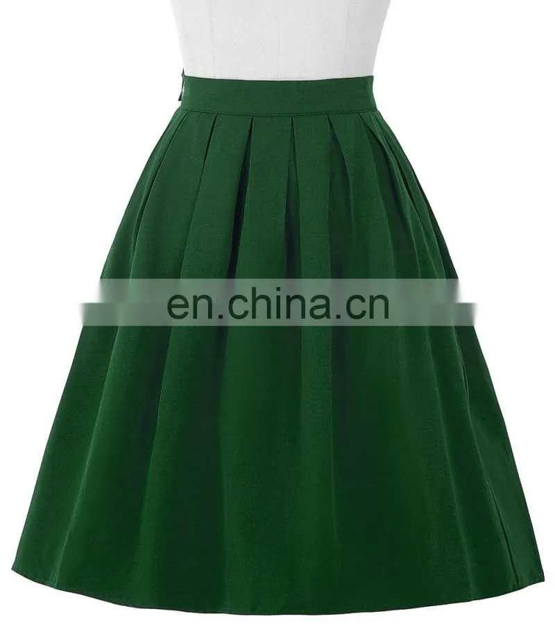 Belle Poque Women Midi Dark Green Retro Vintage Skirts BP000154-4