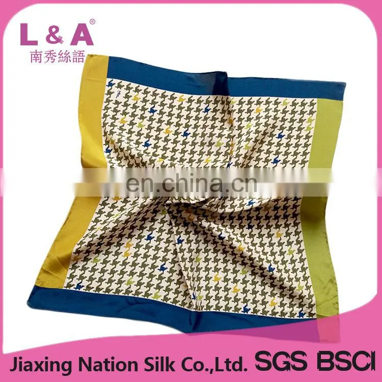 Digital print plover grid pattern crepe de chine silk fabric scarf