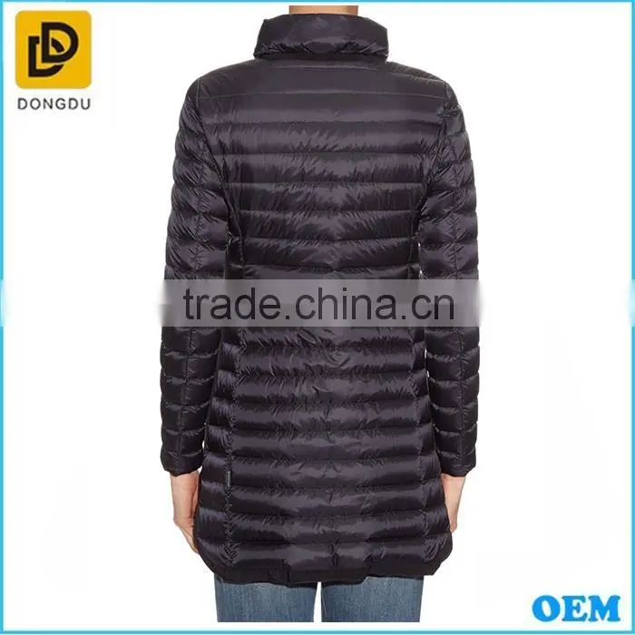 fashion black color long duck down jacket coat without hood