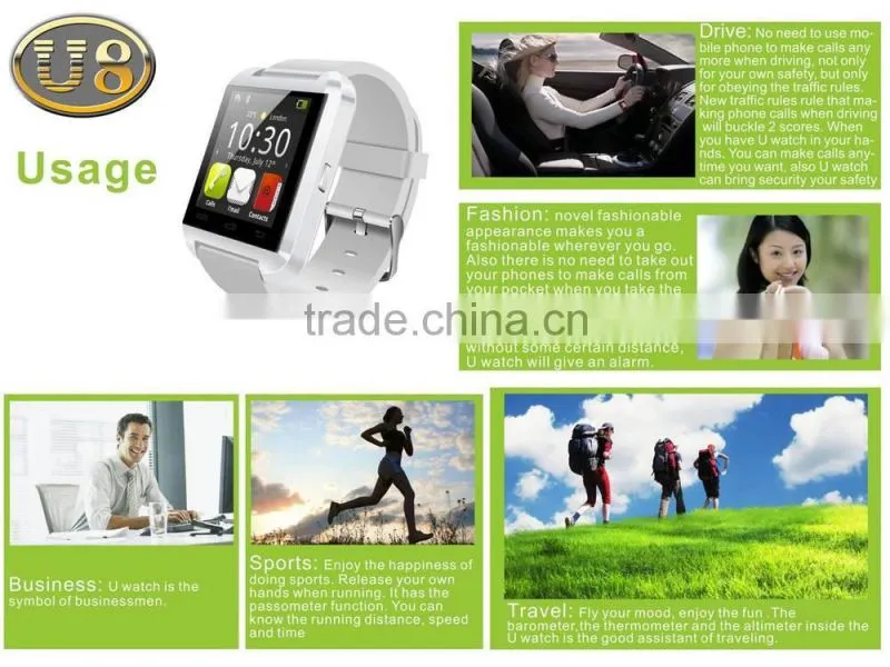 2015 U8 watch with function of passometer&bluetooth,Smart touch,the world on the wrist