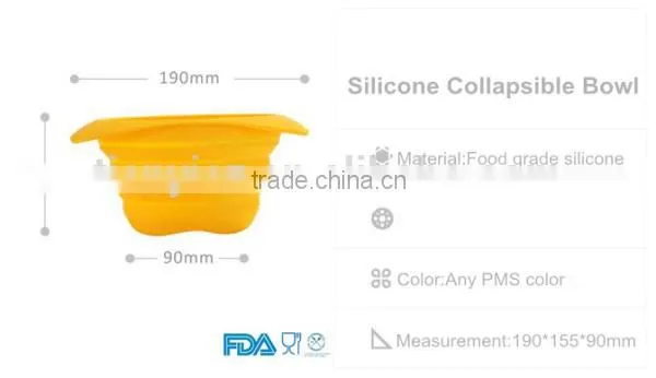 FDA food grade colored collapsible silicone bowl siliocne salad bowl