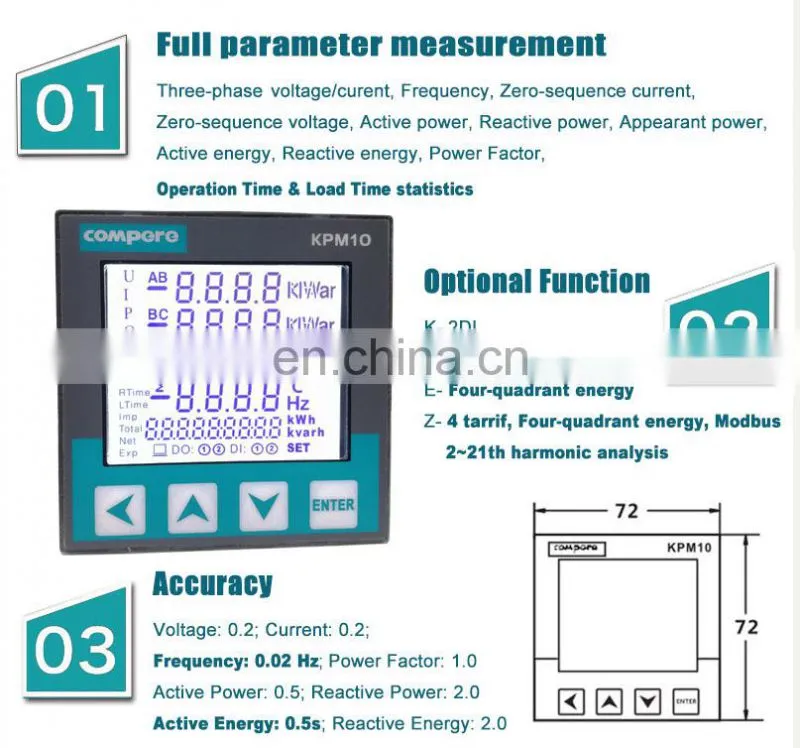 Wholesale power meter modbus tcp three phase rs485 port multifunction meter KPM10 electric meter price