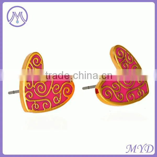 Copper/brass Heart Shaped Enamel Stud Earrings For Ladies