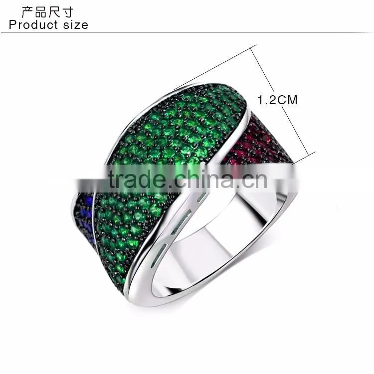 Red Blue Green Mix Color Cubic Zircon Setting Women Wild Party Jewelry Ring