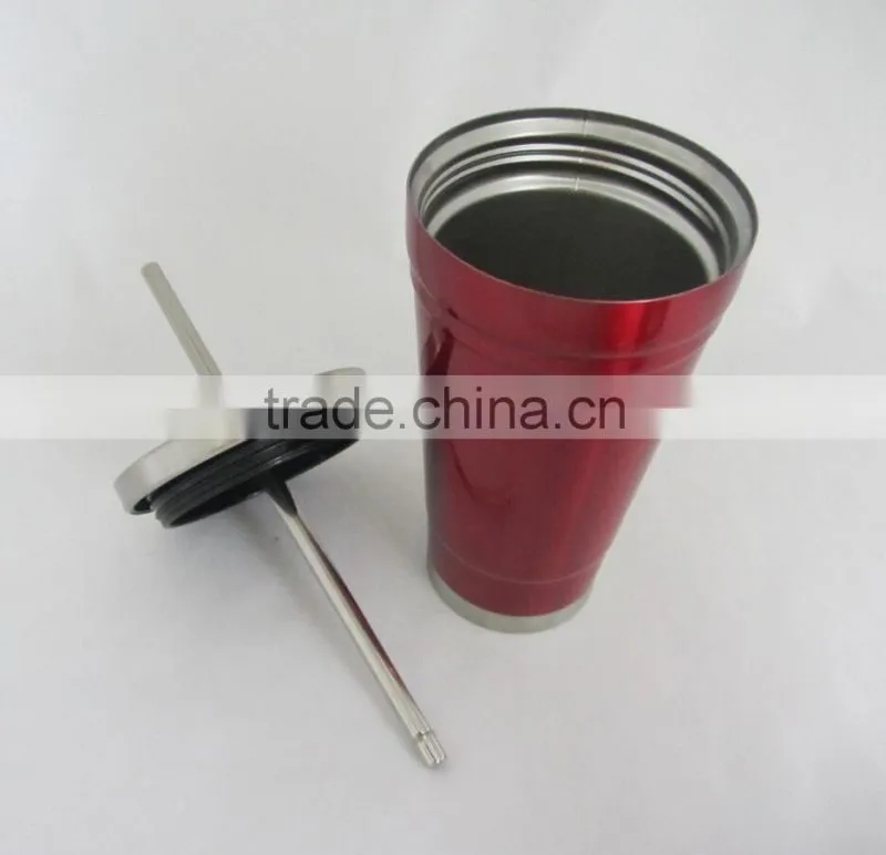Tumbler, travel mug, vacuum double wall, stainless steel with straw